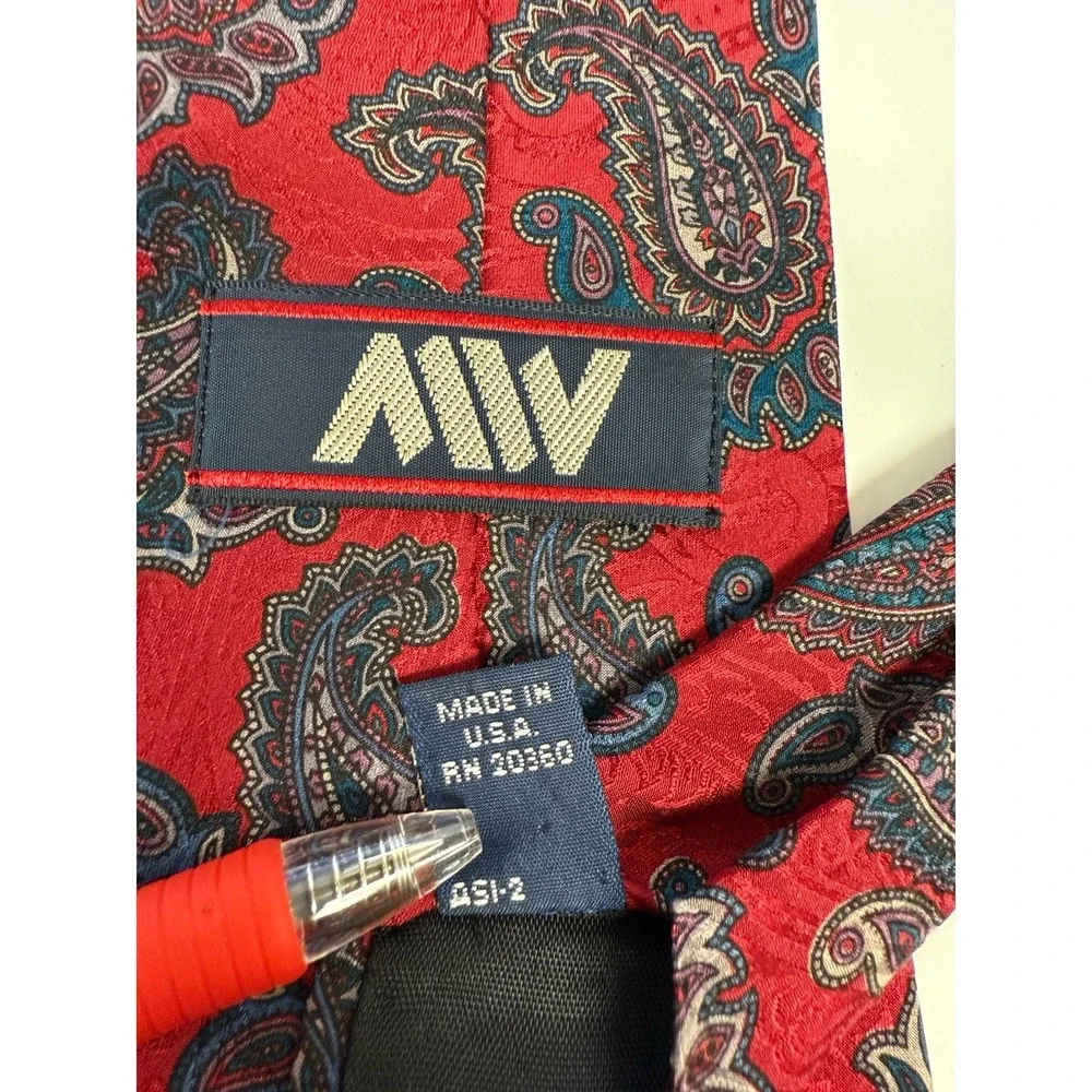 AIW Tie Red Paisley 100% Silk 59.5x3.75